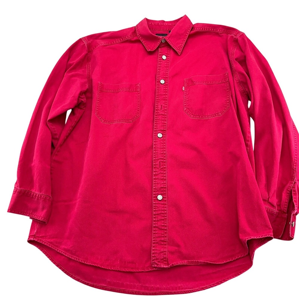 Levis Shirt Men Large Red Logo Button Heavy Work‎ Metal Buttons 80s Cotton VTG